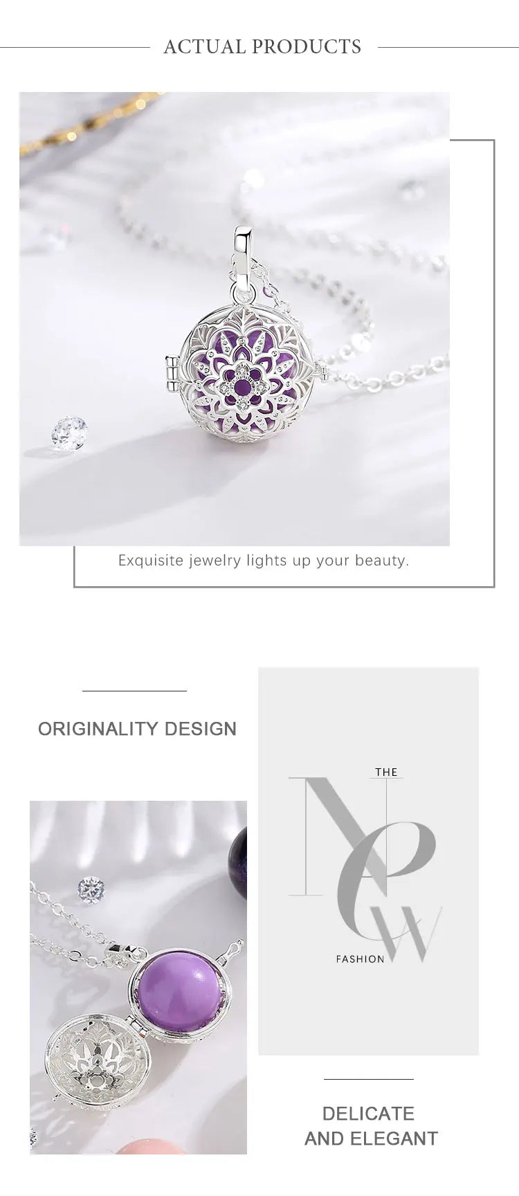Eudora 18mm Harmony Ball Lotus Flower Cage Pendant Pregnancy Chime Bola Angel Caller Necklace Fashion Jewelry for Women gift