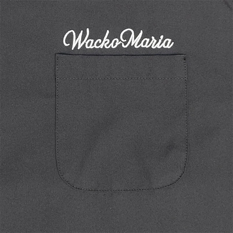 High-end Summer WACKO MARIA Solid Color Cursive wackomaria Embroidery Logo Simple Hawaii Short Sleeve Shirt