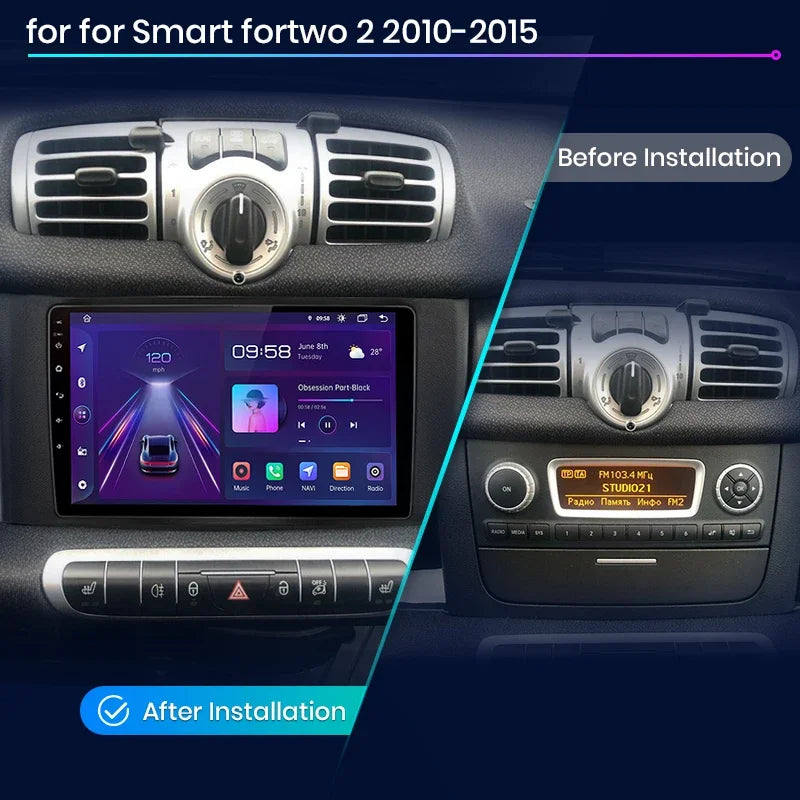 Junsun Wireless CarPlay Android Auto Radio For Smart Fortwo 451 2005 - 2015 Car Intelligent Systems RDS BT DSP 2 din autoradio
