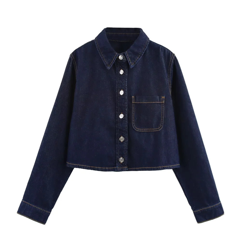 Women's Versatile Denim Long sleeved Short Shirt Top Long pants Set Spring/Summer New Product Casual Women's Wear