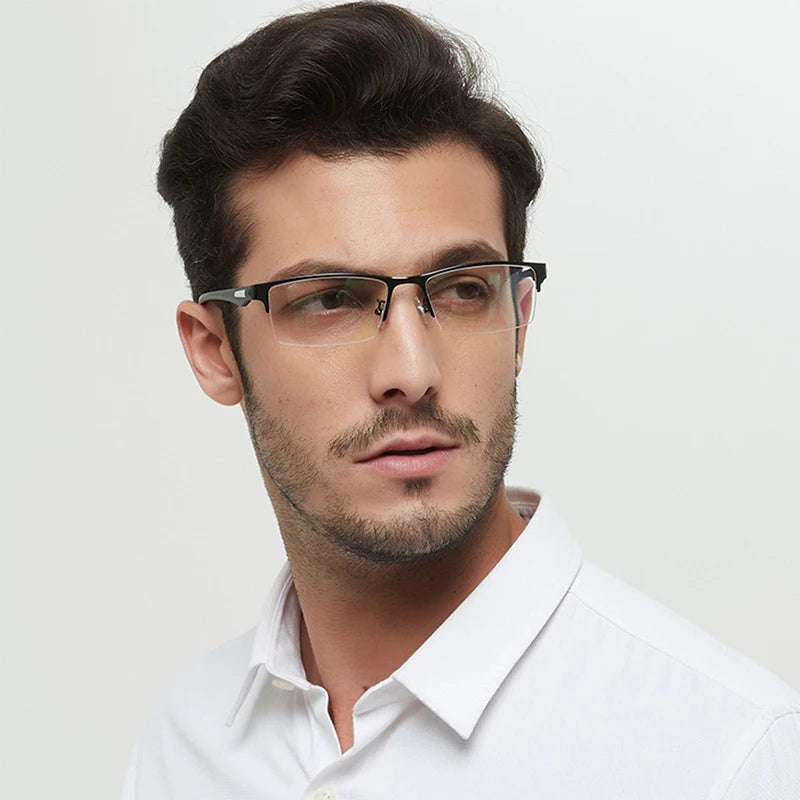 2022 Transition Photochromic Multifocal Reading Glasses Men's Smart Progressive Anti Blue Ray Half-Frame Hyperopia Eyewear +2.5