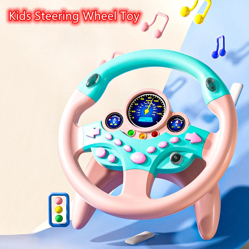 Toddler Steering Wheel Toy Backseat Travel Essentials with Lights Sounds Pretend Play Driving Simulator Educational Gift for Kid