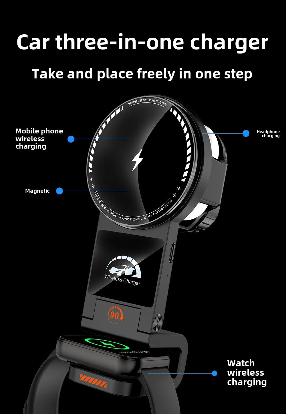 Magnetic Wireless Charger Car Phone Holder 15W Fast Charging  Air Outlet Hook Mount Stand for Magsafe IPhone 16 Earphone Iwatch