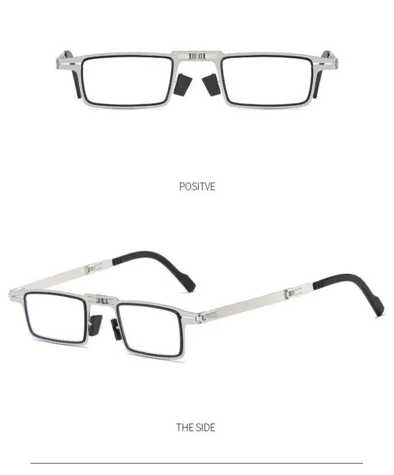 Unisex Folding Reading Glasses Transparent Lenses Full Metal Frame Anti Blue Light Comes with Case for Men and Women