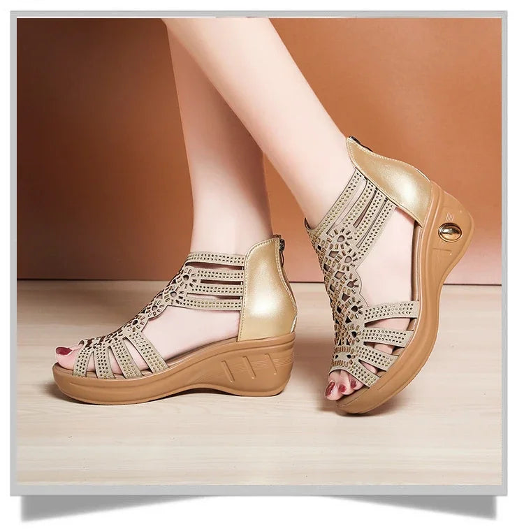 Ladies Shoes on Offer 2025 New Brand Fashion Zipper Women's Sandals Summer Elegant Ladies Roman Platform Wedge Heeled Sandals