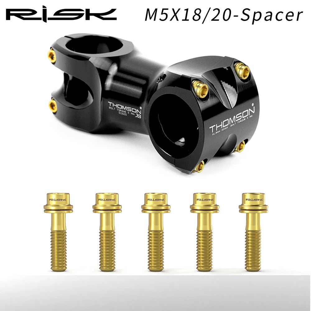 6pc RISK Ti Bolts With Washer M5x18/20mm Titanium Screw For MTB Road Bike Front Fork Bicycle Stem Fixed Bolt Cycling Accessories