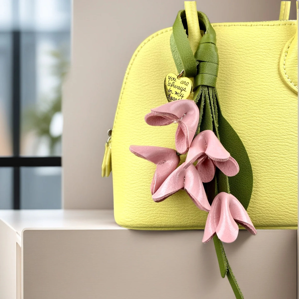 Luxury PU Leather Osmanthus Charm Set – Floral  Keychain Bag Pendant-Earthy Neutrals Palette-Gift For Her-Flower Bag Accessory