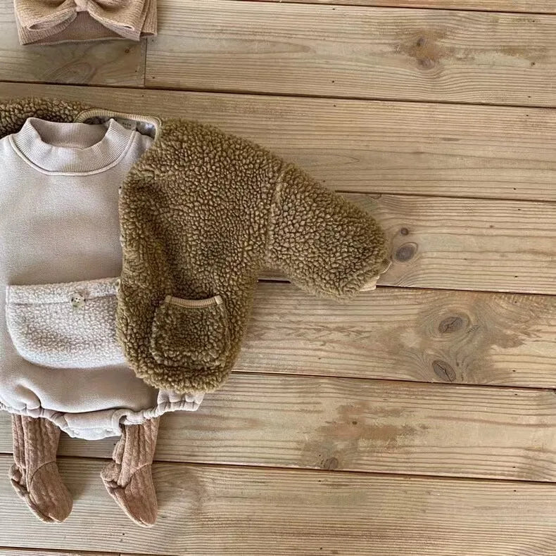 2024 Autumn Winter Plush Baby Coats Baby Thicken Lamb Plush Cotton Jacket For BoysGirls Outdoor Windproof Baby Winter Clothes