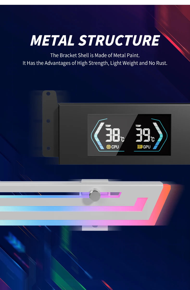 Power Train Z-X6 Graphics Card Bracket Temperature Display 5V 3PIN ARGB AURA SYNC Graphics Card VGA Holder Height Adjustable