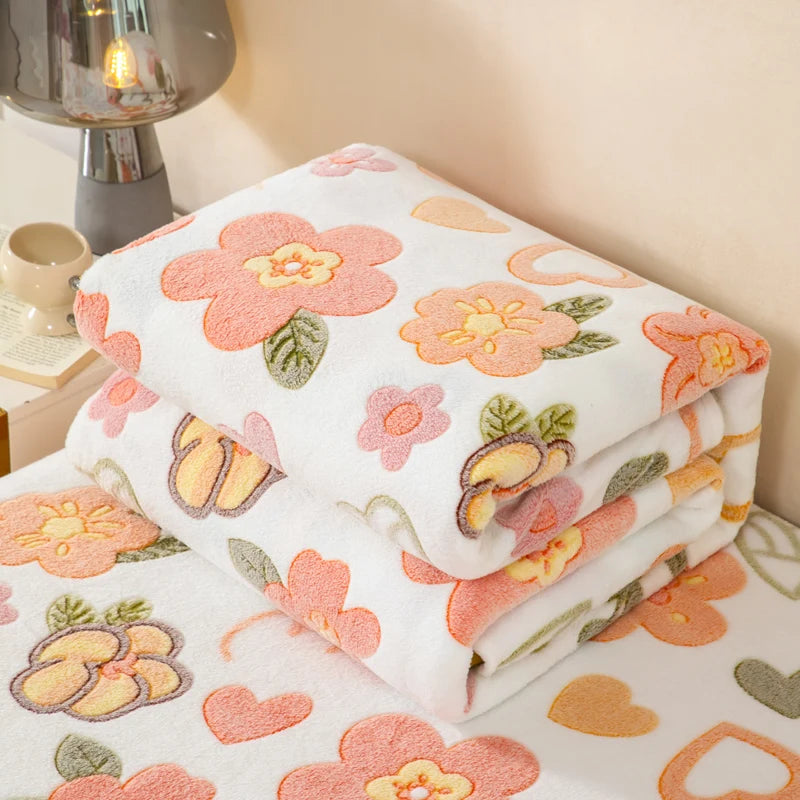 1pc Floral Style Warm Bedspread Fleece Blanket Plaid Travel Shawl Sofa Nap Blanket Home Bedsheet Manta 70X100cm Suitable For Pet