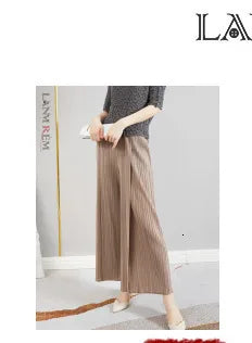 LANMREM patchwork design women's Pleated trousers elastic High Waisted Draped Straight Wide Leg Pants 2025 chic new 2DB3871