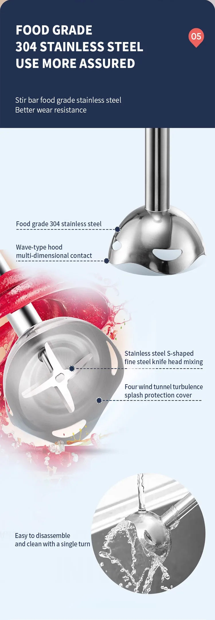 1000W Powerful Motor Handheld Blender Electric Mixer with Infinite Speed Control, Portable Kitchen Blender for Smoothies