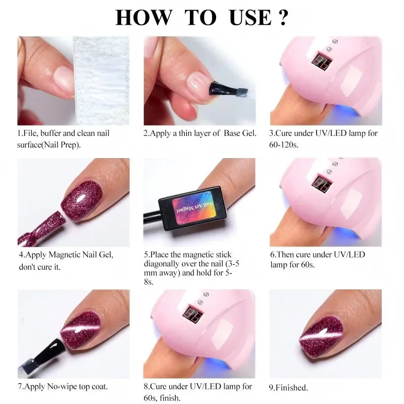 12Pcs/Set Fluorescent Cat Magnetic Nail Gel Polish Guava Green Neon Color With Magnetic Stick Semi-Permanent UV Gel Nail Art Kit