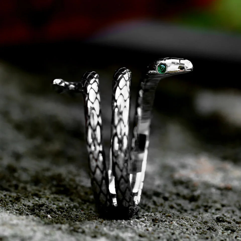 BEIER New Fashion 316L Stainless Steel Rattler Snake Ring Punk Cool Gothic Women Men  Unisex Serpent Stainless Steel Jewelry