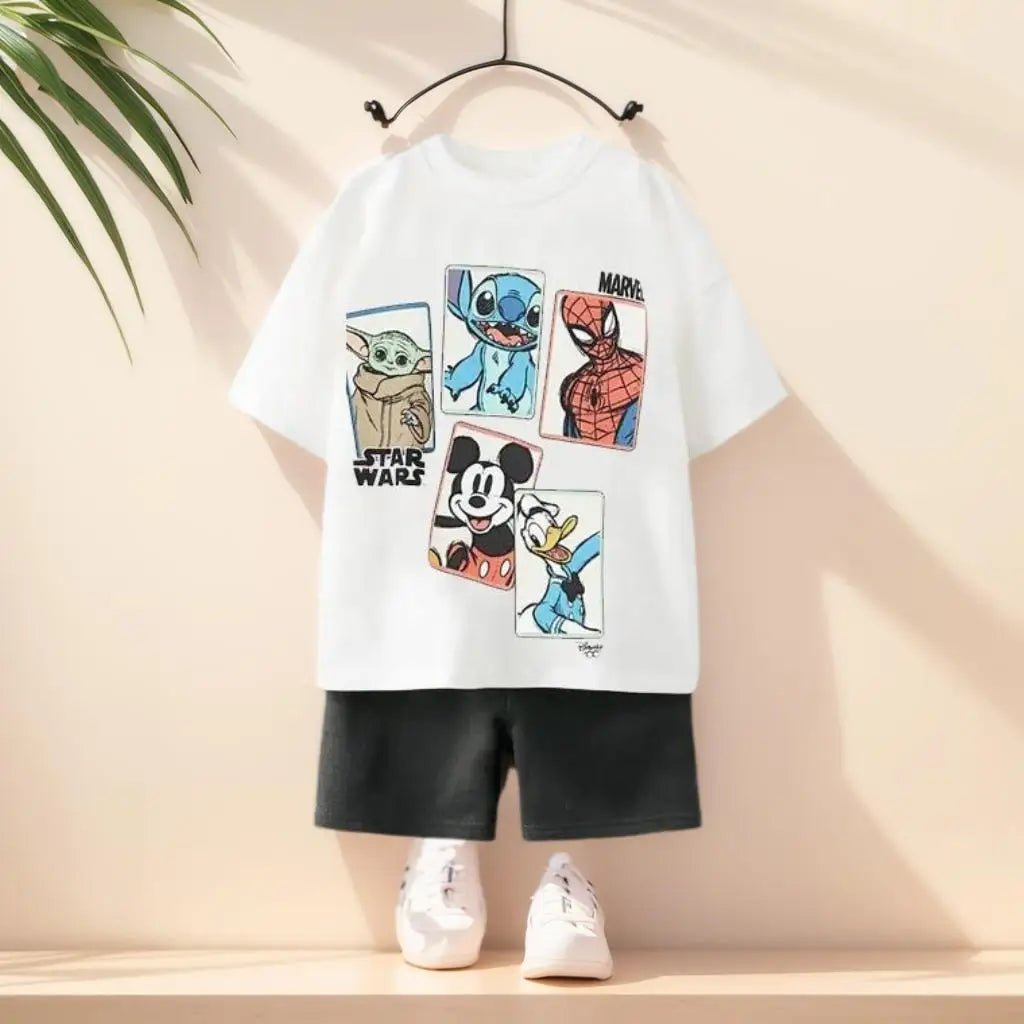 Spiderman T-shirt Shorts Two Piece Set 2025 New Summer Clothing Popular Design Baby Boy Short Sleeve Suit Tees Tracksuits