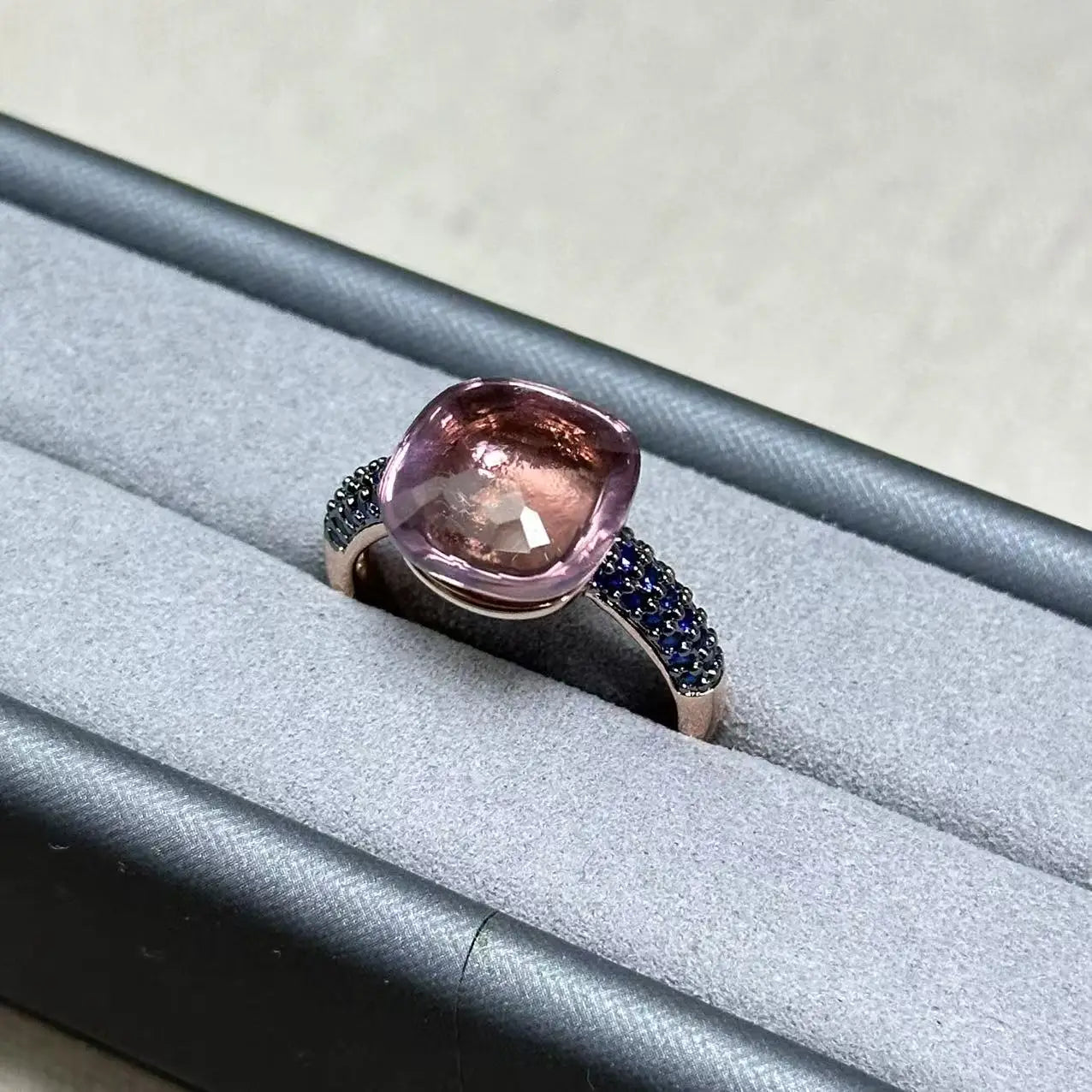 Flat Ring For Women Candy Color Crystal Ring Inlay Blue Zircon with Blackgun Plated Party Gift Fashion Jewelry For Women