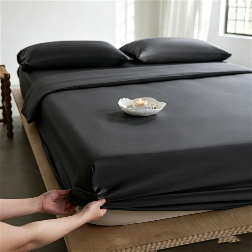 Pure Natural Mulberry Silk Fitted Sheet with All Around Elastic Band Soft Silky Breathable Mattress Cover Luxury Anti-Slip Sheet