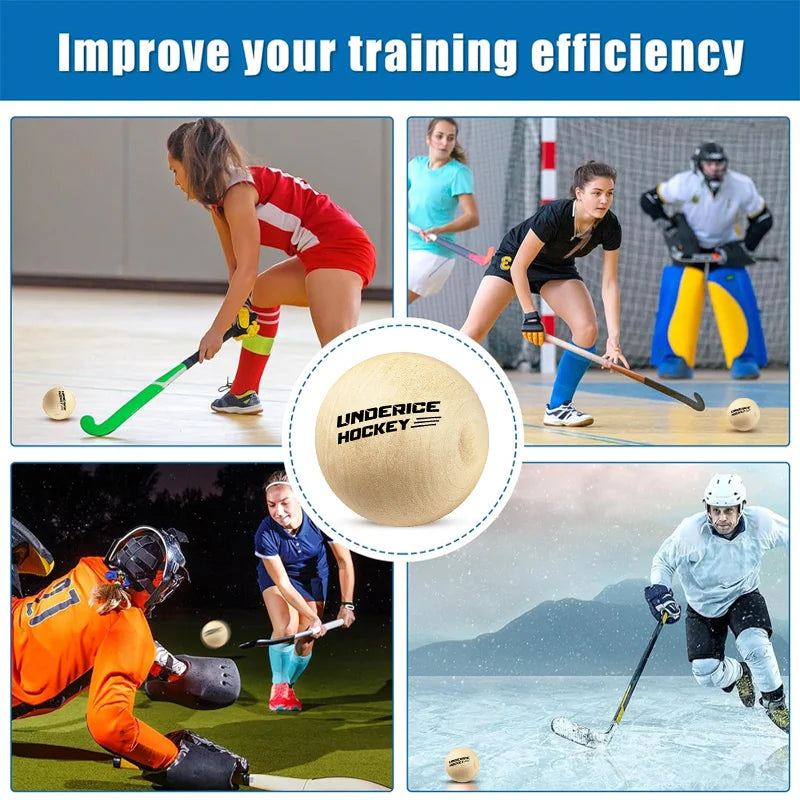 6pcs Ice Hockey Wood Ball 50mm Hardwood No-Bounce Floorball Training Equipment Team Hockey Professional Training Ball