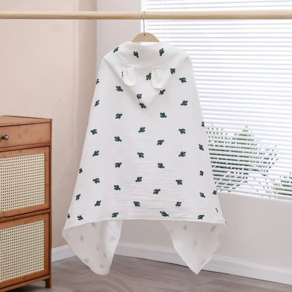 Warm Cartoon Printed Baby Gauze Bath Towel Four Layer Soft Cartoon Cloak Towel Comfortable Absorbent Hooded Bathrobe Children