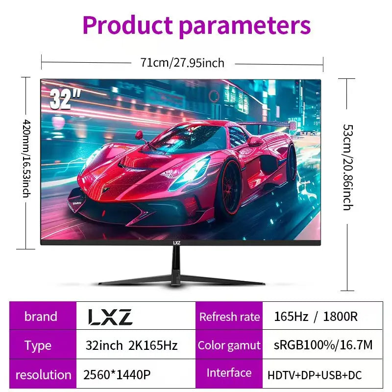 LXZ Curved 32 Inch Gaming Monitor 1800R, 2K QHD 165hz Frameless Display 99% sRGB, 178°Wide Viewing Angle, Display Port HDMI