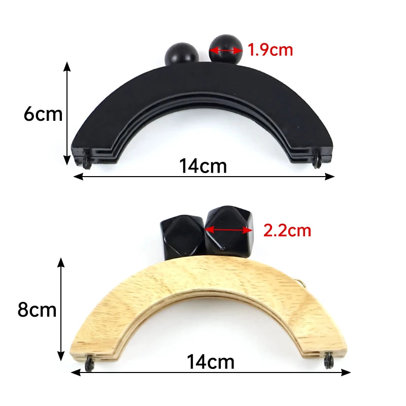 1Pc 14cm Mini Wooden Bag Handle Colored Beads Purse Frame Kiss Clasp Wallet Clourse Clip DIY Handmade Bracket Bags Accessories