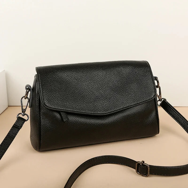 Luxury Solid Color Genuine Leather Ladies Messenger Bag 100% Soft Cowhide Shoulder Crossbody Bags For Women 2026 Female Handbags