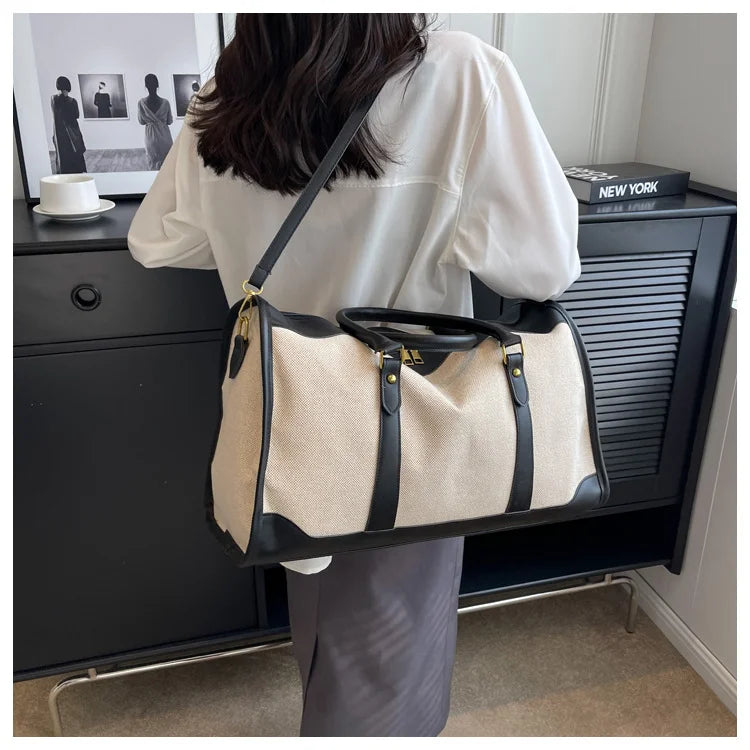 Women Canvas Large Capacity Travel Bags Custom Logo Travel Storage Handbag Vintage Fitness Luggage Bag Personality Customization