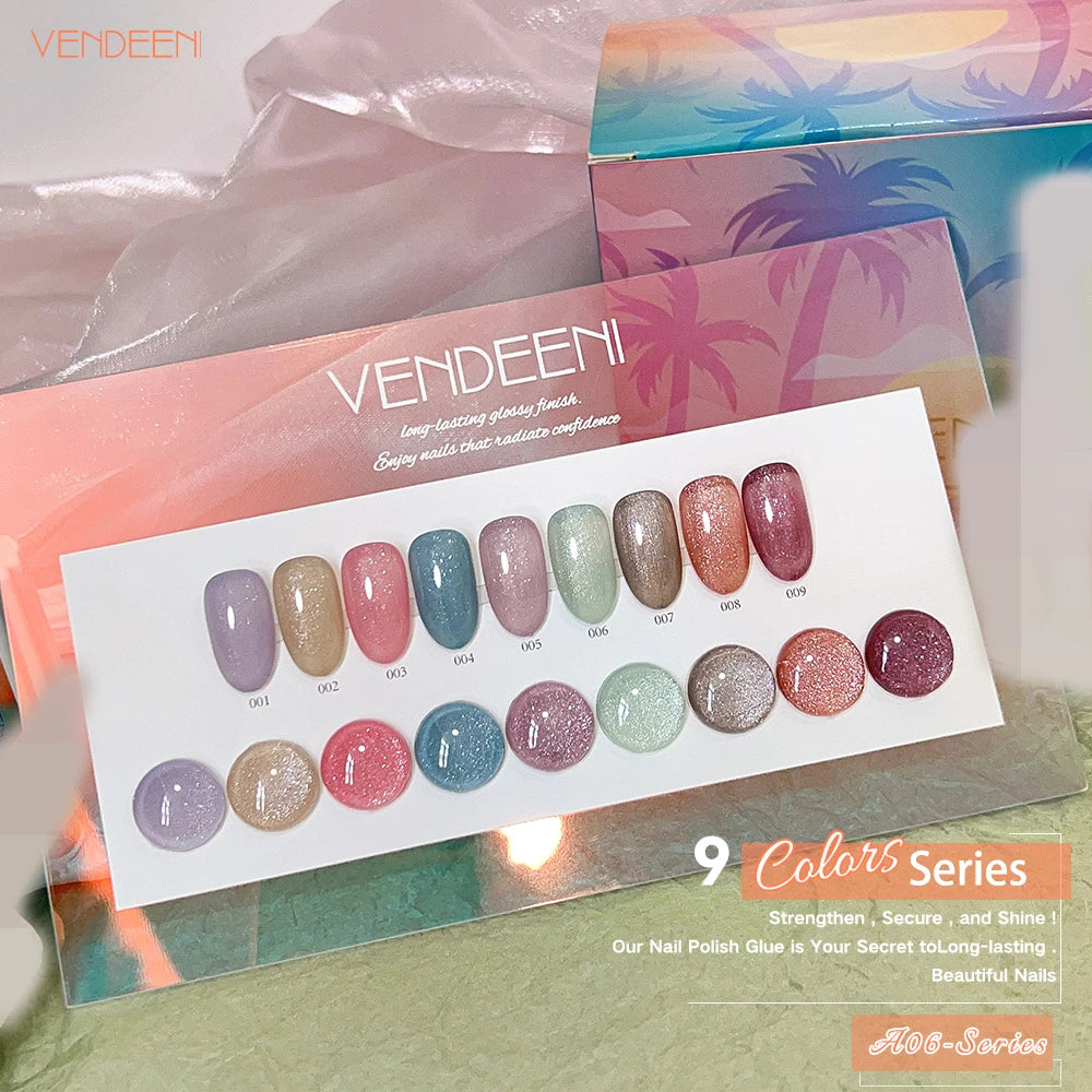 Vendeeni TPO HEMA Free 2025 Hot Sale High Quality 9-Color Nail Gel Polish Set Non-Toxic UV Gel Nail Art Kit for Nail Salon
