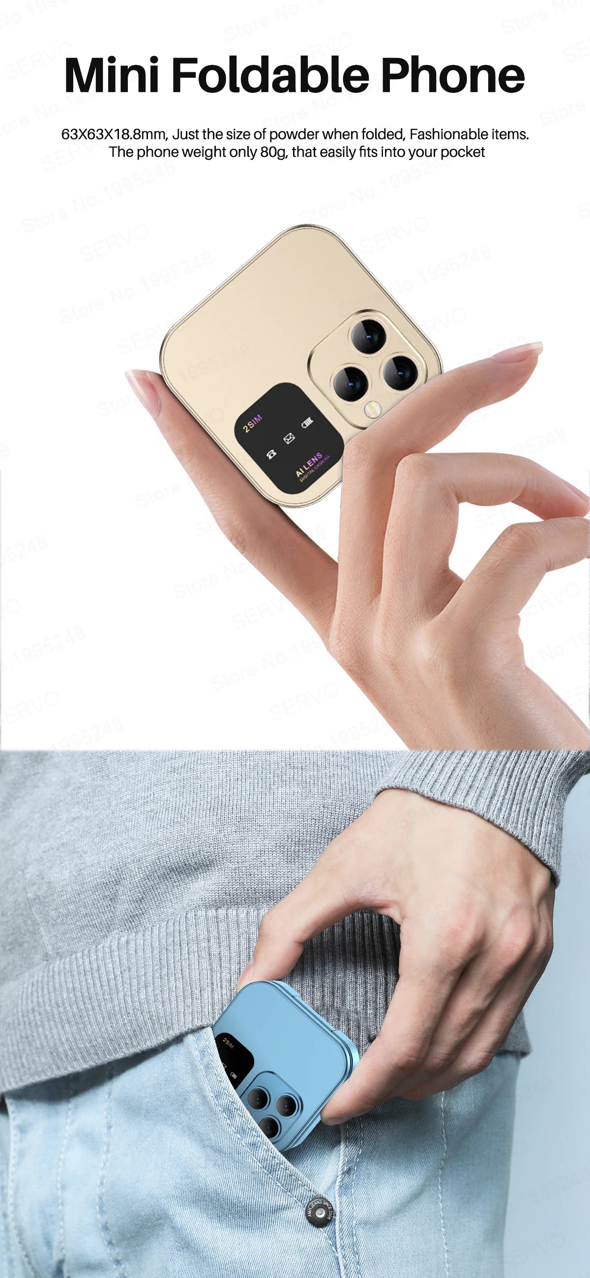 SERVO i16 PRO Flip Mini Mobile Phone Dual SIM Call Recording Speed Dial Magic Voice FM Radio 2G GSM Small Fold Button Telephones