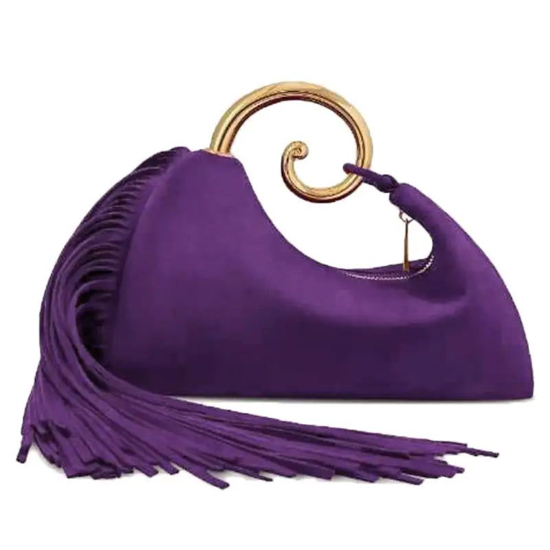Trendy Vintage Evening Bags for Women, French Luxury Faux Suede Tassel Handbags with Durable Metal Handle