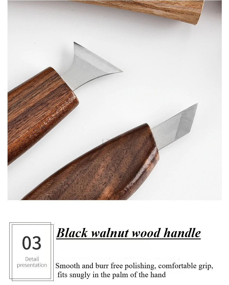 Woodworking Tools Professional Square Handle Woodcarving Vintage Leather Set 12 Pieces Furniture Detail Relief Project Essential