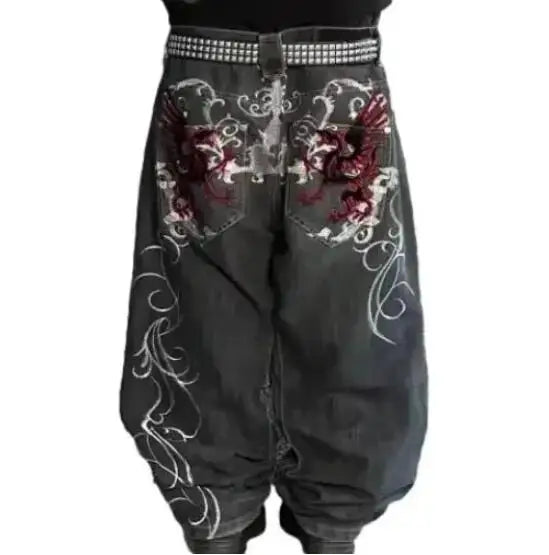Jeans letter embroidered black loose trousers Couple fashion retro new athlete street clothing Y2K Harajuku street wear trousers