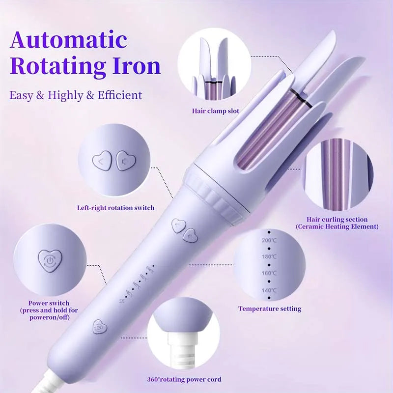 32MM Automatic Curling Iron with 1 Billion Ions Smart Auto Shut-Off Anti-Scald Hair Curler for Women Styling Tool
