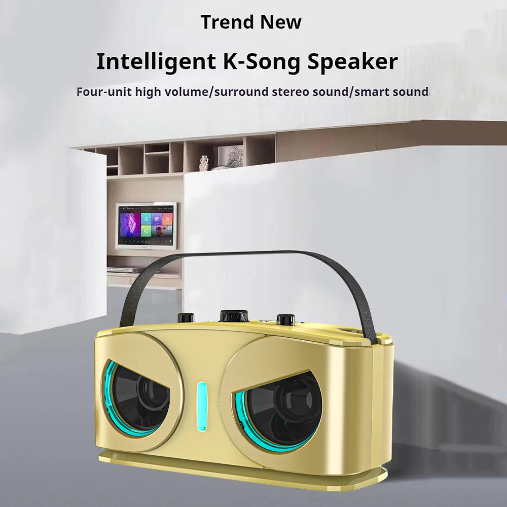 Karaoke Machine with 2 Wireless Microphones, Portable Bluetooth Speaker with Bass/Treble Adjustment, Supports TF Card/USB/AUX