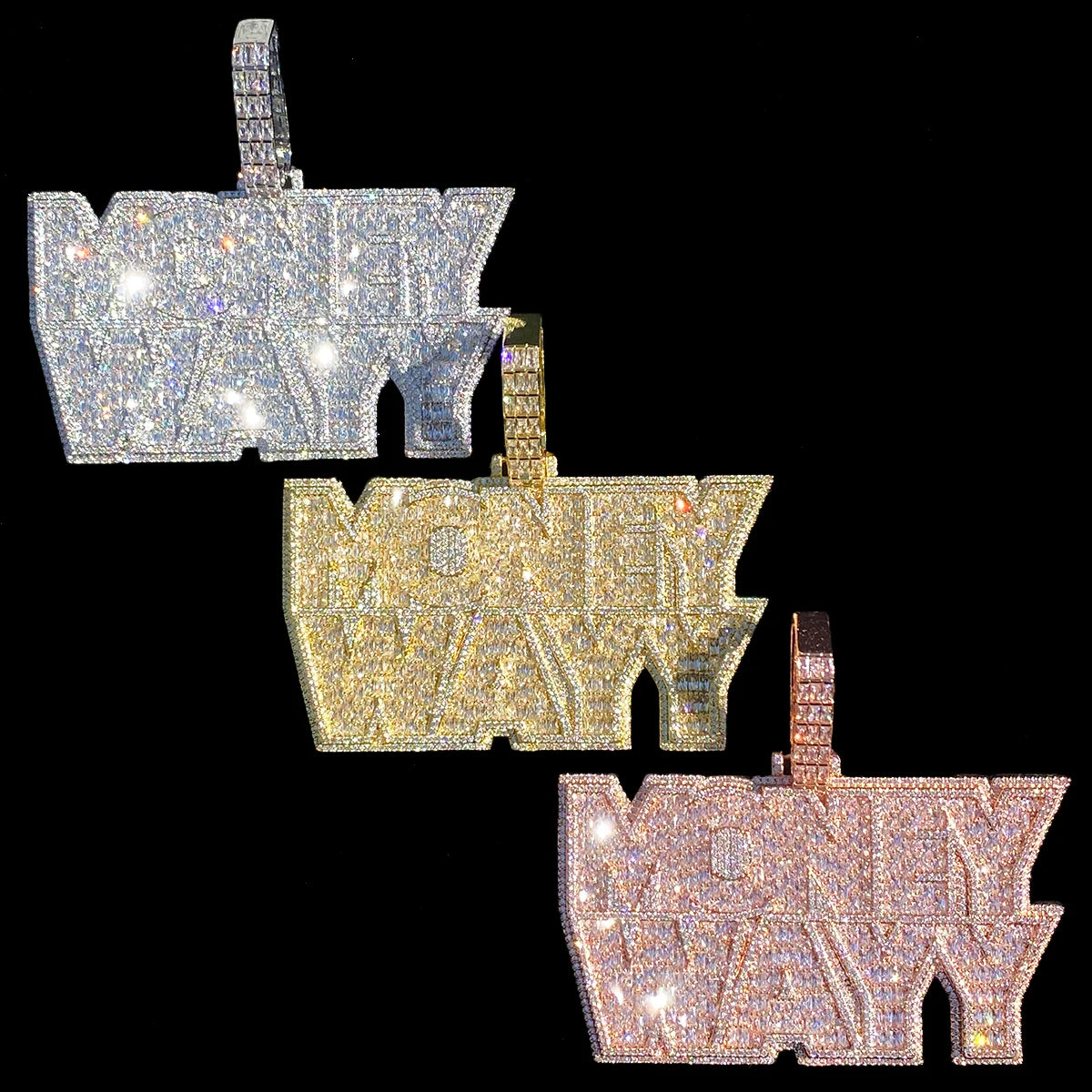 Aokaishen Iced Out Money Wayy Necklace Pendant for Men Prong Setting Real Gold Plated Hip Hop Jewelry