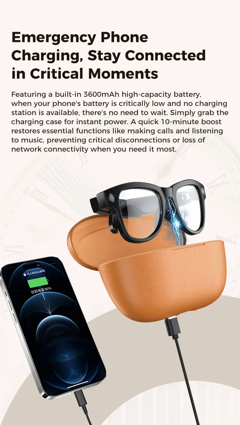 AI Smart Glasses M02Ultra with Charging Case - 800MP Camera, Object Recognition, Translation, WiFi, Navigation, Recording