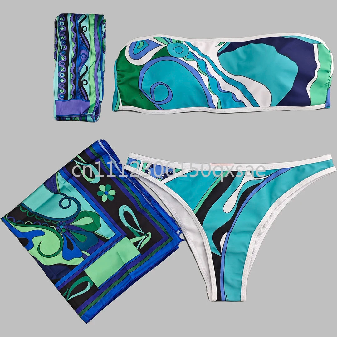 Luxury Design Women's Brown Headband Scarf Swimsuits with Letter Signature Logo Classic Brand Headband Bikini Sets Beachwear