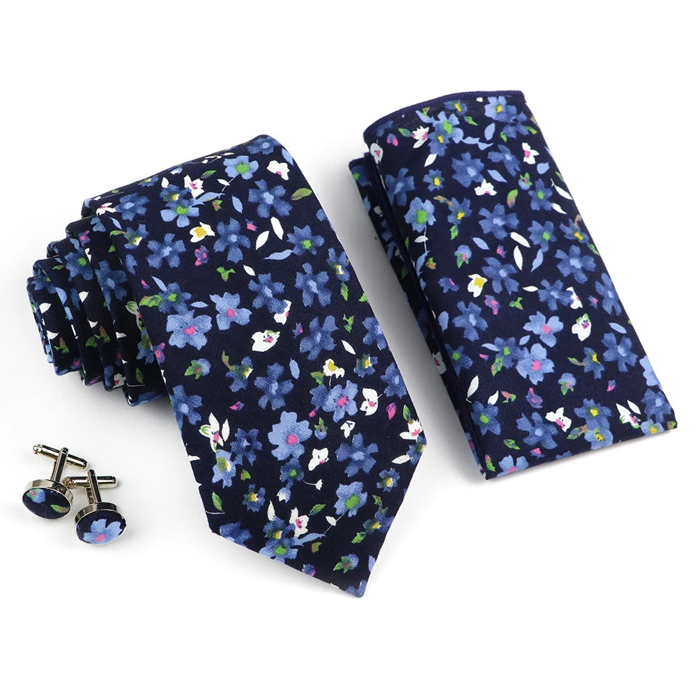 Hot Sell 3PC Chic Elegant Floral Tie Set Pocket Square Cufflinks For Men Women Wedding Party Dinner Suit Tuxedo Accessory Gift