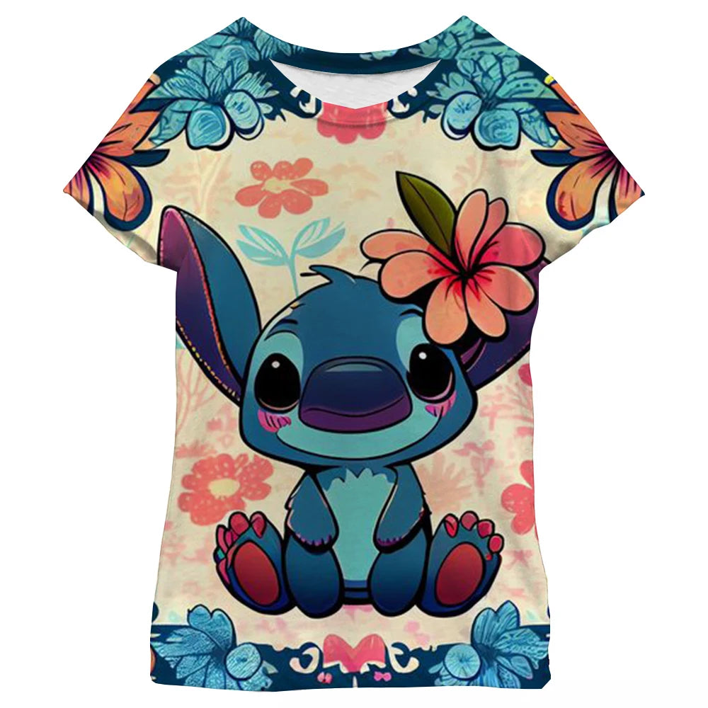 New Kawaii Lilo Stitch Cartoon T Shirt Children Kids Stitch Cute Manga T-shirt Y2k Graphic Tshirt Girl Boy Top Tees Lilo Stich