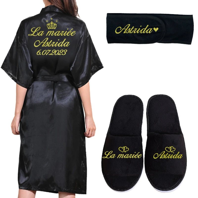Customized Logo Bride Robe Wedding Bridesmaid Gift for Bridal Party Emulation Silk Soft Dress Home Bathrobe For Birthday Kimono