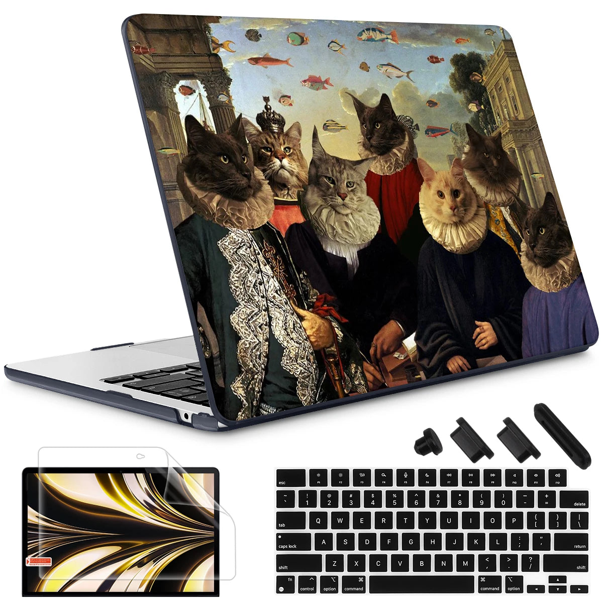 The Crown Cat Hard print case for MacBook 2025 M4 Air Pro 13 14 16 M2 2022 2023 A2681 A2779 A2780 Retina A1502 A2337 M1 A2289