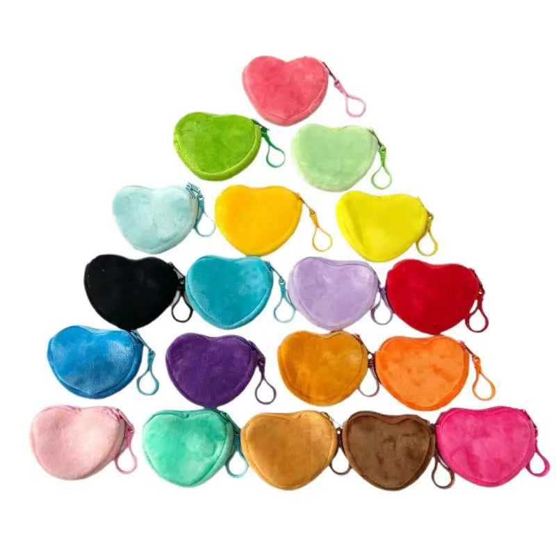 Solid Plush Heart Coin Purse Women's Cute Wallet ID Card Bag Keychain Minimalist Coin Bag Kawaii Wallets For Women Gift