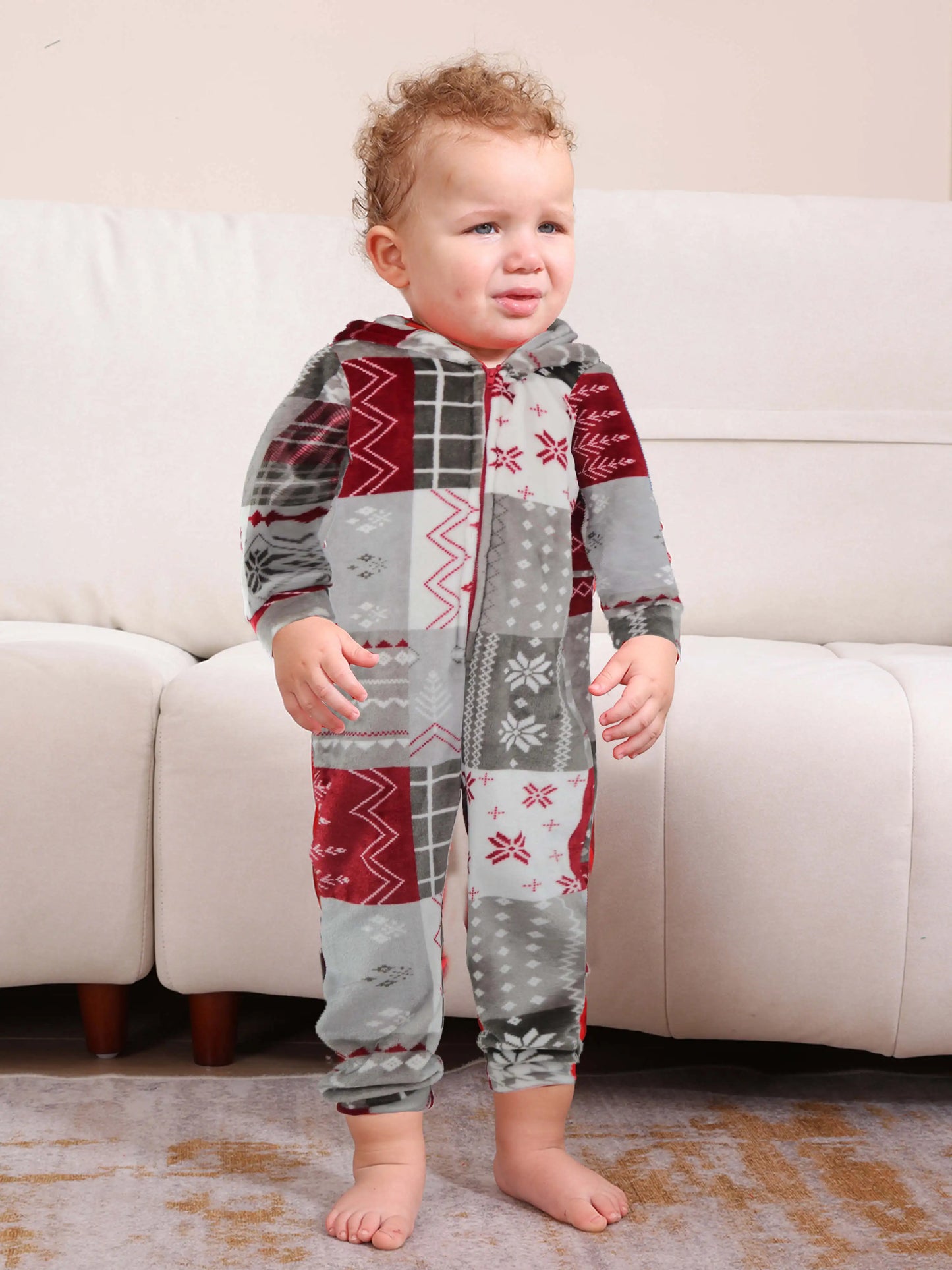 2025 Christmas Velvet Family Matching Clothing Set Zipper Hooded One-piece Jumpsuit Soft Loose Xmas Onesie Warm Thick Sleepwear