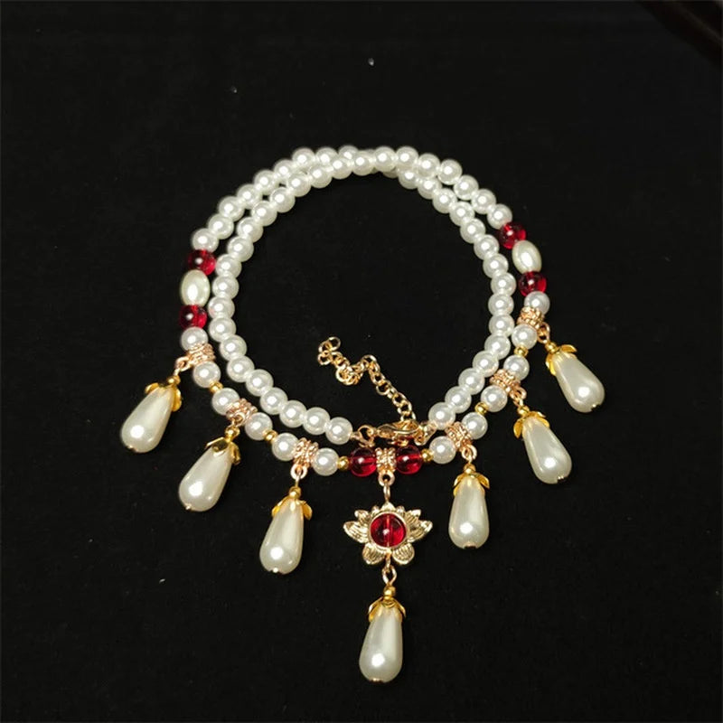 New Ins Heart Shape Pearl Necklace Women Vintage Korean Crystal Love Beads Pendant Choker Wedding Party Fashion Jewelry Gifts