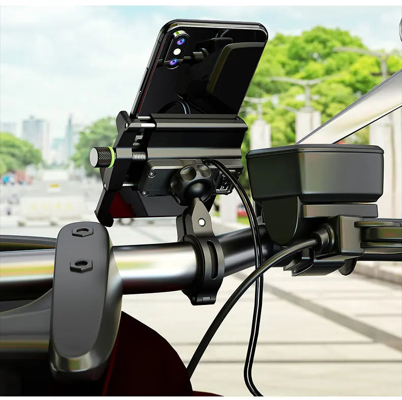 Whole Aluminium 12-24V Motorcycle Phone Holder USB Charger QC3.0 Fast Charging Mount Bicycle Handlebar Bracket for iPhone Huawei