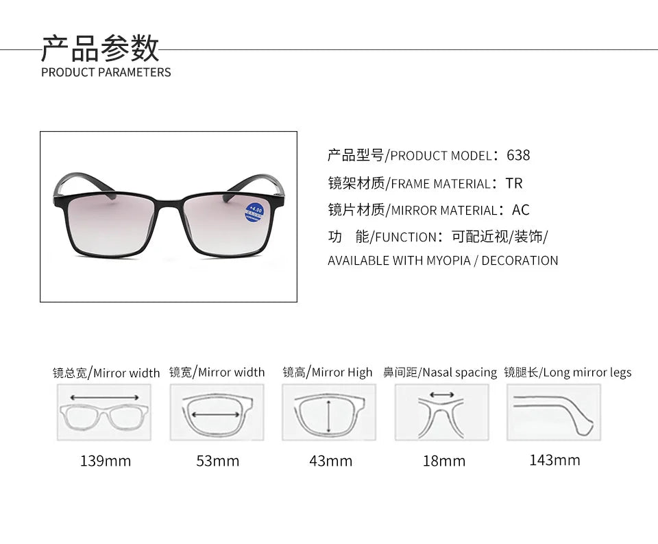 Intelligent Multifocal progressive reading glasses for men women near and dual-use automatic adjustment Eyewear +100 +150 +200