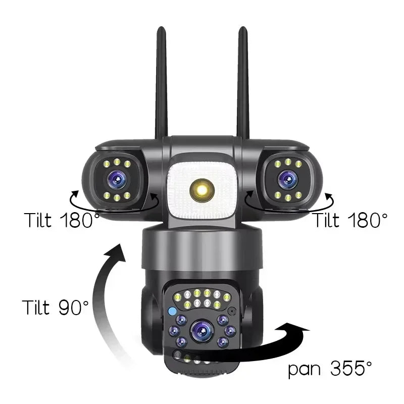 15MP Wifi Security Monitor Cameras PTZ Outdoor Waterproof Three Lens Three Screens Camera 10X Zoom Human Detection Wireless Cam