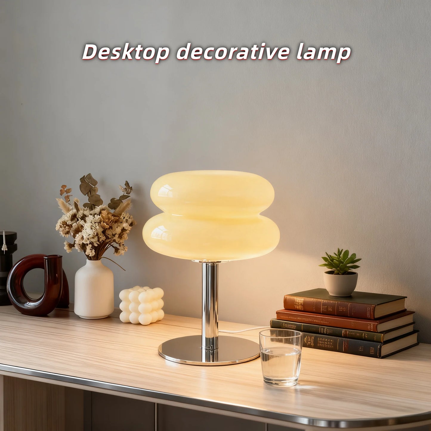 Glass desk lamp with three color dimming, living room atmosphere light, eye protection night light, girls' bedroom bedside decor