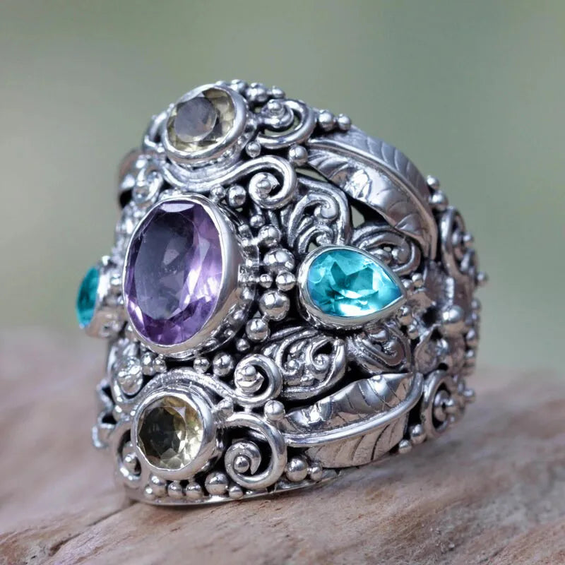 925 Sterling Silver Flower Design Ring for Women Charming Brilliant Finger Accessory Exquisite Vintage Chic Jewelry