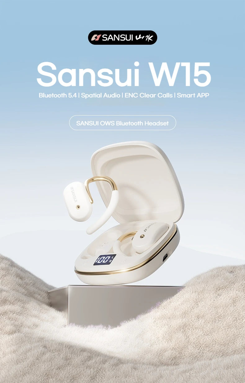 Sansui W15 Open Ear Bluetooth Earphones 360° Spatial Sounds Bluetooth 5.4 Headphone Sports Wireless Earbuds Dual Connection